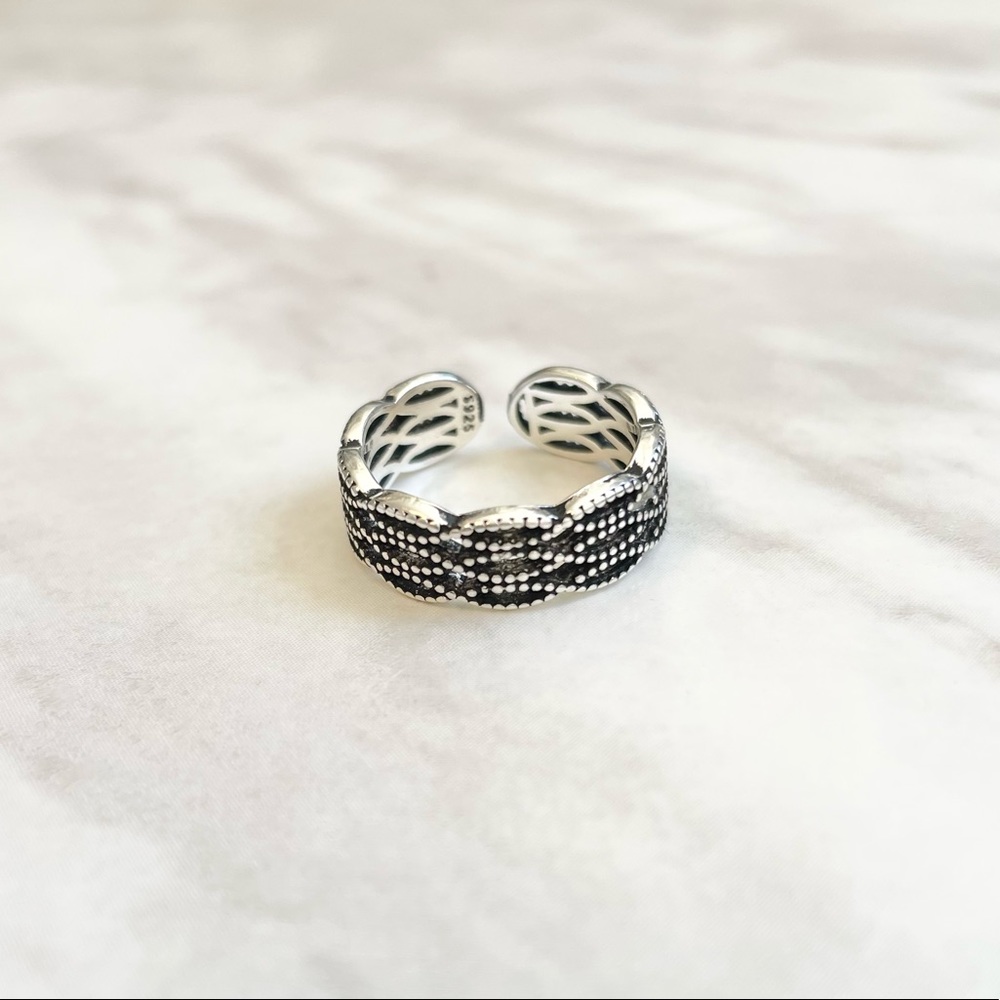 New Sterling Silver 925 Wavy Adjustable Ring